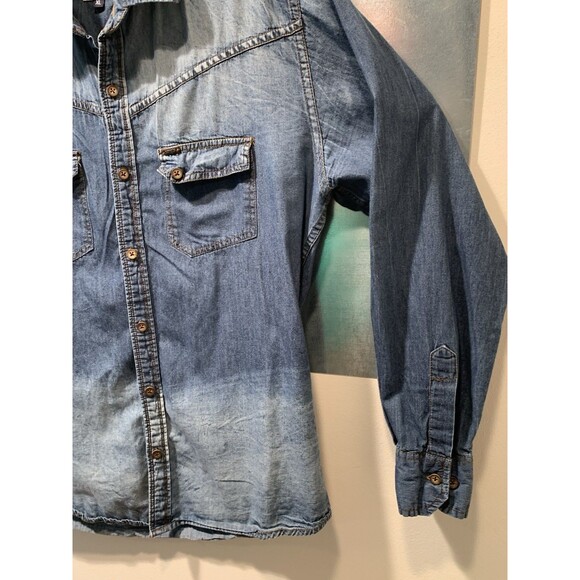 LEVI'S 100% Cotton Denim Button-Up Distressed Pocketed Long Sleeve Shirt VTG XL - Picture 5 of 16